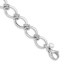 Sterling Silver Rhodium Plated Polished Fancy Link Bracelet (QG4843-8)